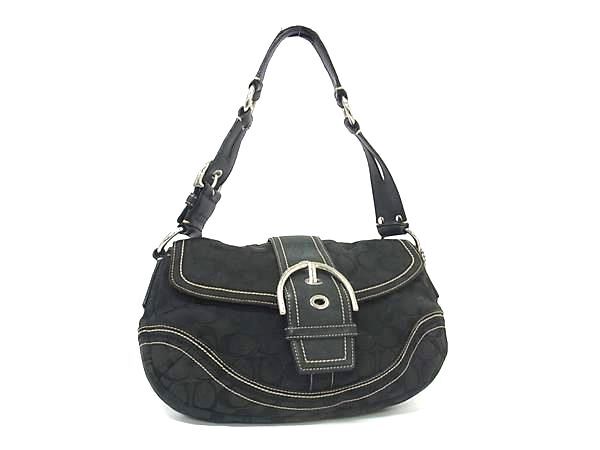 1円 COACH コーチ 10603 シグネチャー キャンバス×レザー ワンハンドル ハンドバッグ 肩掛け レディース ブラック系 BS1121拍卖