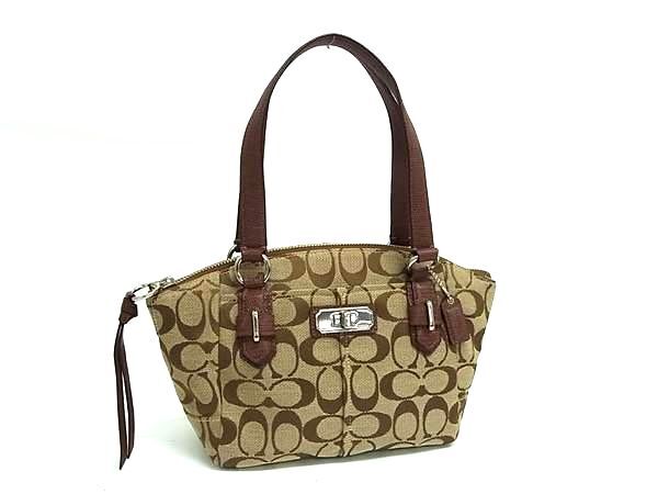 1円 ■美品■ COACH コーチ シグネチャー キャンバス×レザー ハンドバッグ トートバッグ レディース ブラウン系 BQ2183拍卖