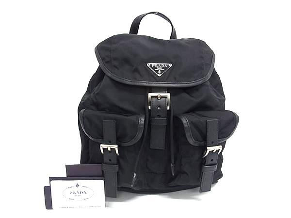 1円 ■美品■ PRADA プラダ BZ0003 テスートナイロン リュックサック バックパック デイパック メンズ レディース ブラック系 BQ2573拍卖