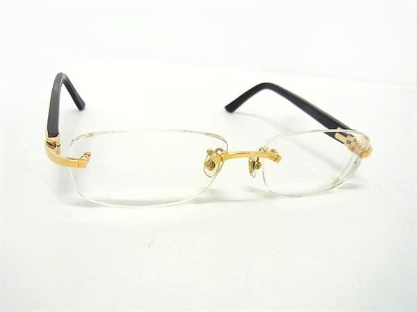 1円 ■美品■ Cartier カルティエ 度入り メガネ 眼鏡 レディース メンズ ゴールド系×ブラック系 GB2350拍卖