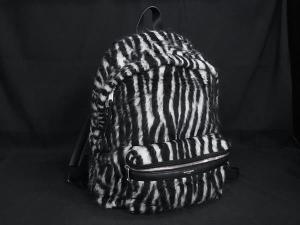 1円 ■美品■ SAINT LAURENT サンローラン ファー×レザー ゼブラ柄 リュックサック バックパック ブラック系×ホワイト系 BM9911拍卖
