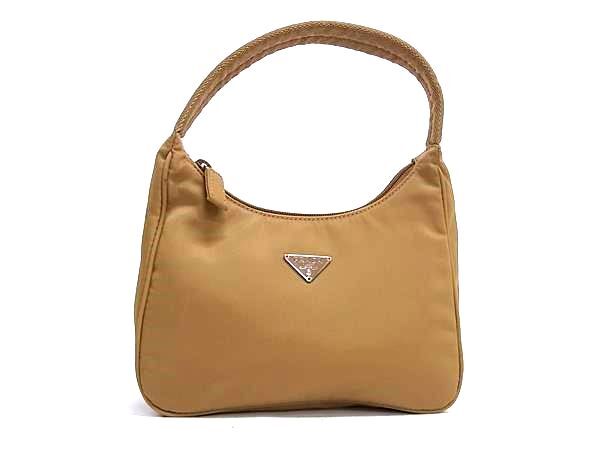 1円 ■美品■ PRADA プラダ テスートナイロン ワンハンドル ハンドバッグ ミニバッグ レディース ベージュ系 BM9900拍卖