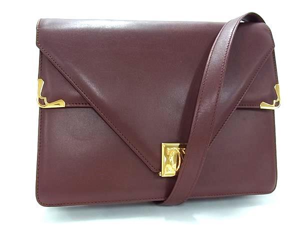 1円 Cartier カルティエ マストライン レザー クロスボディ ショルダーバッグ 斜め掛け レディース ボルドー系 FU4843拍卖