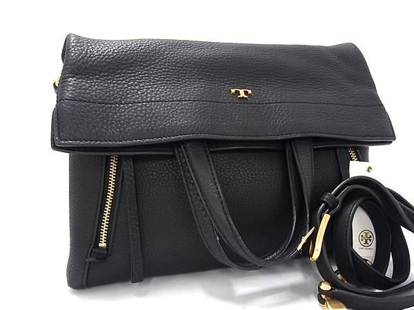 1円 ■美品■ TORY BURCH トリーバーチ 49853 レザー 2WAY クロスボディ トート ハンドバッグ ショルダー 斜め掛け ブラック系 FU5162拍卖