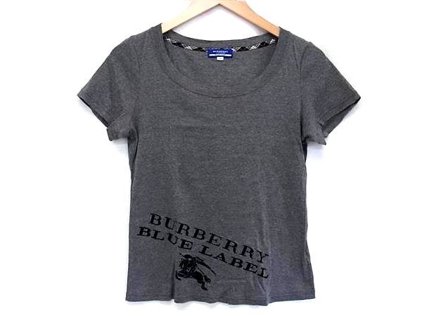 ■極美品■ BURBERRY バーバリーブルーレーベル コットン100% 半袖 Tシャツ トップス 表記サイズ38 洋服 レディース グレー系 DG6898拍卖