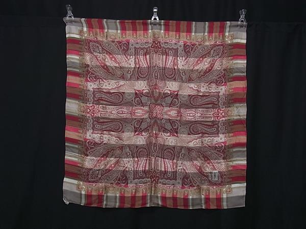 YVESSAINTLAURENT イヴサンローラン シルク100% ペイズリー柄 スカーフ ストール ショール ピンク系×マルチカラー DK2415拍卖