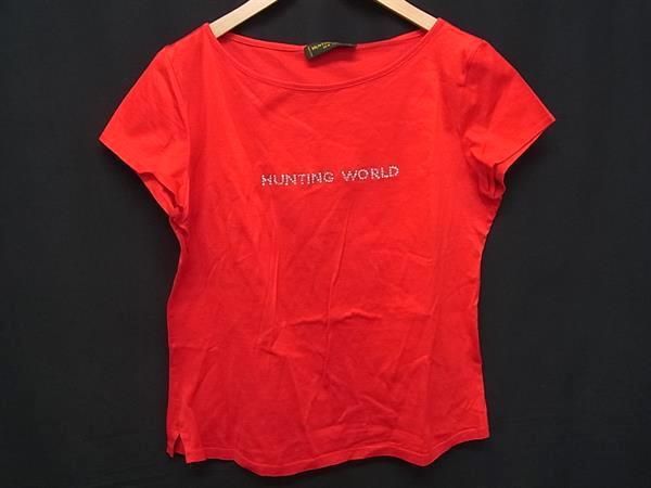 ■美品■ HUNTING WORLD ハンティングワールド コットン100% トップス Tシャツ 半袖 サイズ44 洋服 レディース レッド系 DK6701拍卖