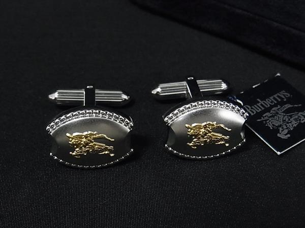 ■極美品■ Burberrys バーバリーズ カフスボタン カフリンクス アクセサリー ビジネス 紳士 シルバー系×ゴールド系 DK7614拍卖