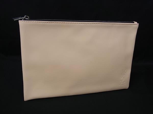 ■美品■ YVESSAINTLAURENT イヴサンローラン レザー メイクポーチ マルチケース 小物入れ レディース ベージュ系 DK7708拍卖
