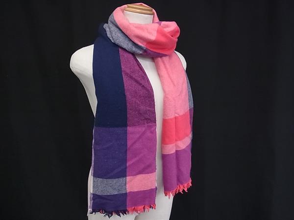 ■美品■ LANVIN en Bleu ランバンオンブルー レーヨン&カシミヤ&テンセル フリンジ 大判 ストール マルチカラー DJ7543拍卖