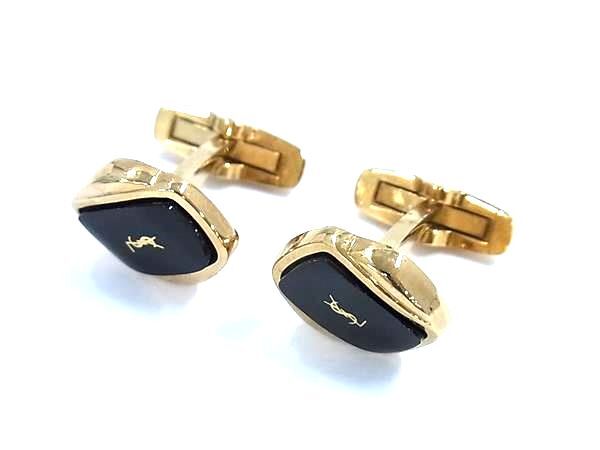 ■美品■ YVESSAINTLAURENT イヴサンローラン ヴィンテージ カフスボタン カフリンクス アクセサリー 紳士 メンズ ブラック系 DK8122拍卖