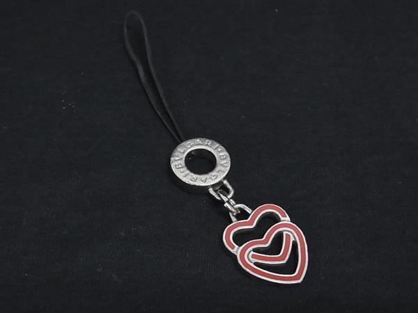 ■美品■ BVLGARI ブルガリブルガリ ハート ストラップ キーホルダー チャーム レディース シルバー系×レッド系 DK5681拍卖
