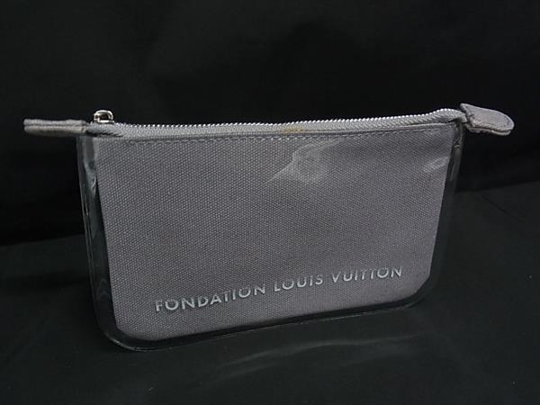 ■美品■ LOUIS VUITTON ルイヴィトン フォンダシオン パリ 美術館限定 PVC×コットン フラットポーチ 小物入れ グレー系 DK3121拍卖