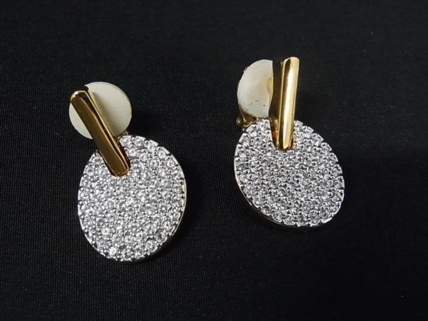 ■美品■ SWAROVSKI スワロフスキー ラインストーン クリップ式 イヤリング アクセサリー レディース ゴールド系 DK8748拍卖