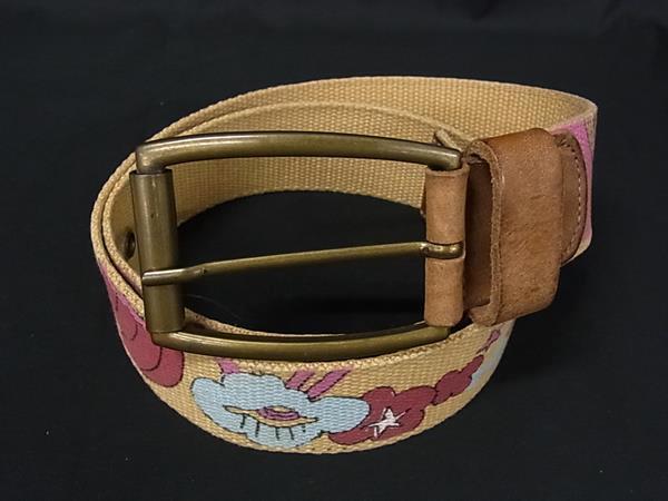 DIESEL ディーゼル コットン×レザー 総柄 ゴールド金具 ベルト 表記サイズ 85 ベージュ系×マルチカラー DK3151拍卖