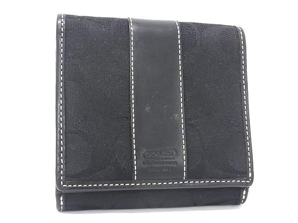 ■美品■ COACH コーチ シグネチャー キャンバス×レザー Wホック 二つ折り 財布 ウォレット 小銭入れ 札入れ ブラック系 DK8827拍卖