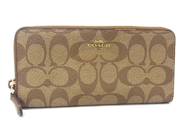 COACH コーチ F59267 シグネチャー PVC ラウンドファスナー 長財布 ウォレット 小銭入れ 札入れ レディース メンズ ブラウン系 DK8849拍卖