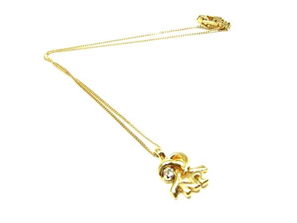 ■美品■ NINA RICCI ニナリッチ リボン ラインストーン ネックレス ペンダンド アクセサリー レディース ゴールド系 DK4536拍卖