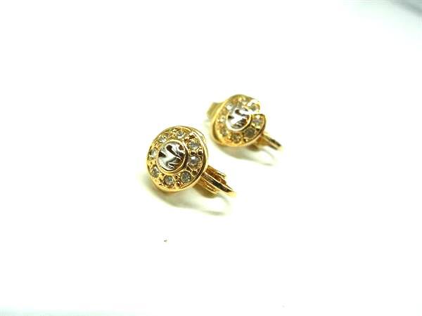 ■美品■ NINA RICCI ニナリッチ ラインストーン クリップ式 イヤリング アクセサリー レディース ゴールド系 DK4569拍卖