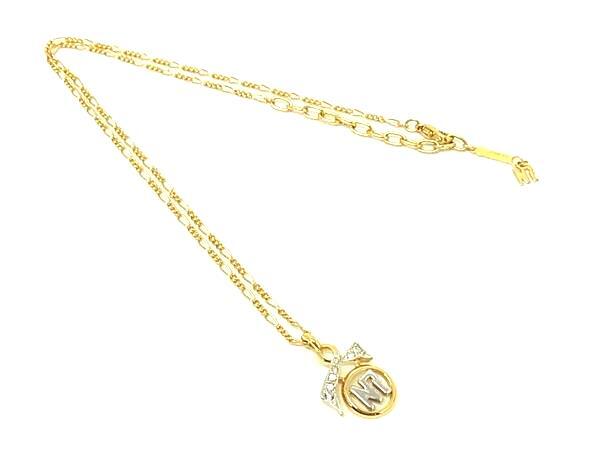 ■美品■ NINA RICCI ニナリッチ ラインストーン ネックレス ペンダント アクセサリー レディース ゴールド系×シルバー系 DK4642拍卖