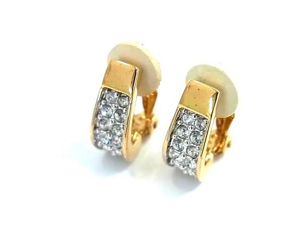 ■美品■ SWAROVSKI スワロフスキー ラインストーン クリップ式 イヤリング アクセサリー レディース ゴールド系 DK8094拍卖