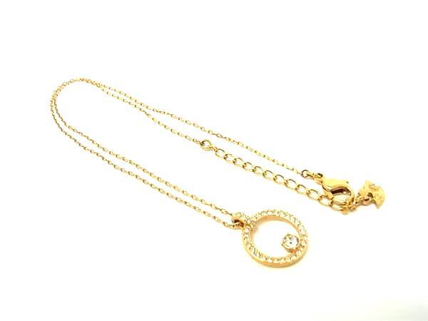 ■美品■ SWAROVSKI スワロフスキー クリスタル ラインストーン ネックレス ペンダント アクセサリー レディース ゴールド系 DK3576拍卖
