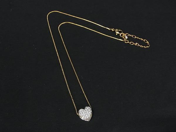 ■美品■ SWAROVSKI スワロフスキー ラインストーン ハート ネックレス ペンダント アクセサリー レディース ゴールド系 DK8096拍卖