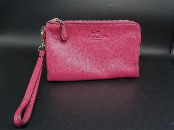 ■美品■ COACH コーチ レザー ポーチ 小物入れ マルチケース リストレット マゼンタピンク系 DJ6691拍卖
