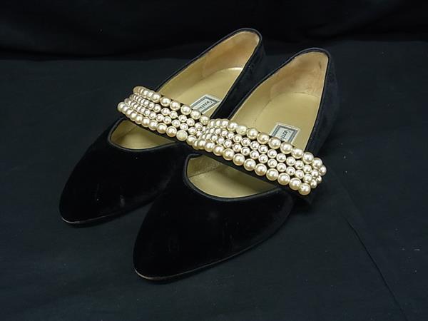 GIANNI VERSACE ジャンニ ヴェルサーチ ベロア ヒール パンプス 表記サイズ34 1/2(約21.5cm) 靴 シューズ レディース ブラック系 DK5603拍卖