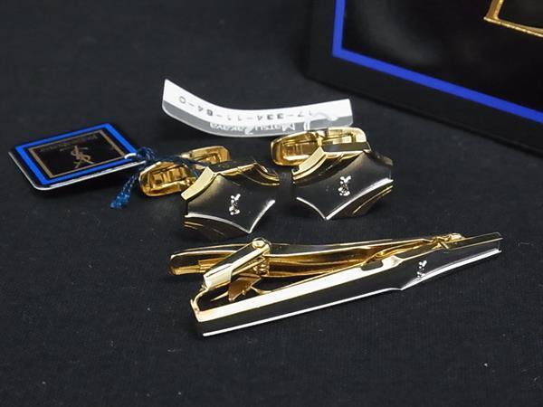 ■新品同様■ YVESSAINTLAURENT イヴサンローラン ヴィンテージ カフス タイクリップ 2点セット シルバー系×ゴールド系 DK7201拍卖