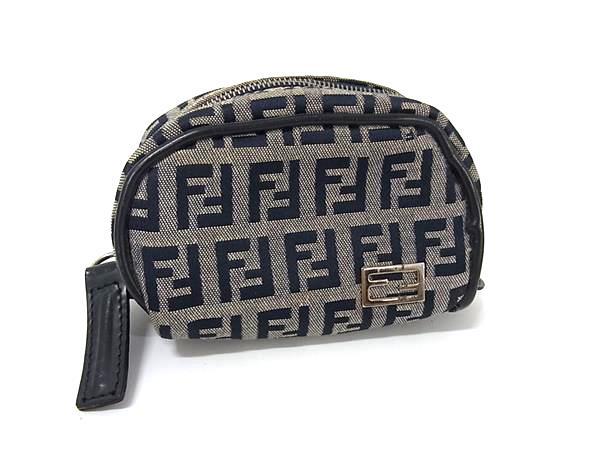 FENDI フェンディ ズッカ柄 ズッキーノ キャンバス×レザー ポーチ マルチケース 小物入れ ネイビー系 DK6435拍卖