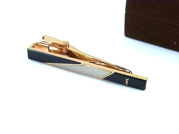 ■美品■ YVESSAINTLAURENT イヴサンローラン ヴィンテージ ネクタイピン タイクリップ ブラック系×ゴールド系×シルバー系 DK7173拍卖