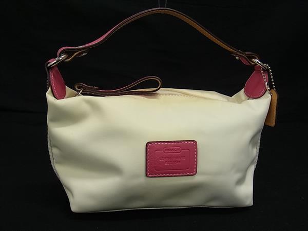 COACH コーチ ナイロン×レザー ワンハンドル ハンドバッグ ミニバッグ レディース アイボリー系×ピンク系 DI7692拍卖