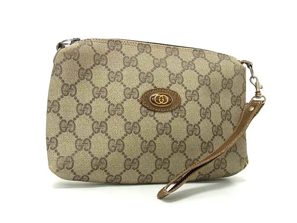GUCCI オールドグッチ ヴィンテージ GG柄 PVC×レザー マルチポーチ マルチケース 小物入れ メイクポーチ ブラウン系 DG9657拍卖