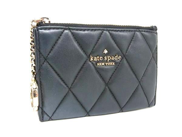 ■極美品■ kate spade ケイトスペード レザー キルティング コインケース カードケース 小銭入れ 定期入れ ブラック系 DJ4297拍卖