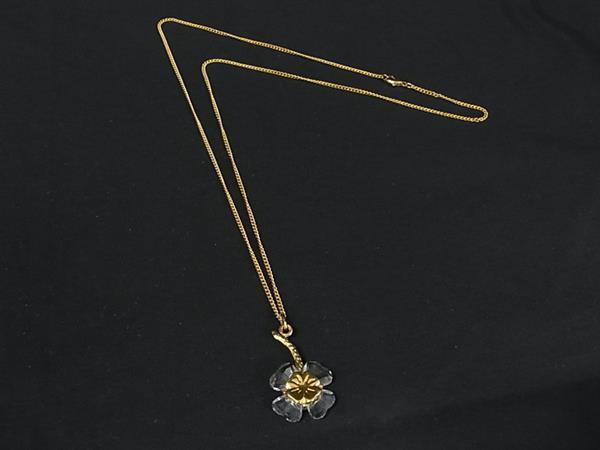 ■美品■ SWAROVSKI スワロフスキー クリスタル クローバー 四つ葉 ネックレス ペンダン卜 アクセサリー ゴールド系×クリア DK7984拍卖