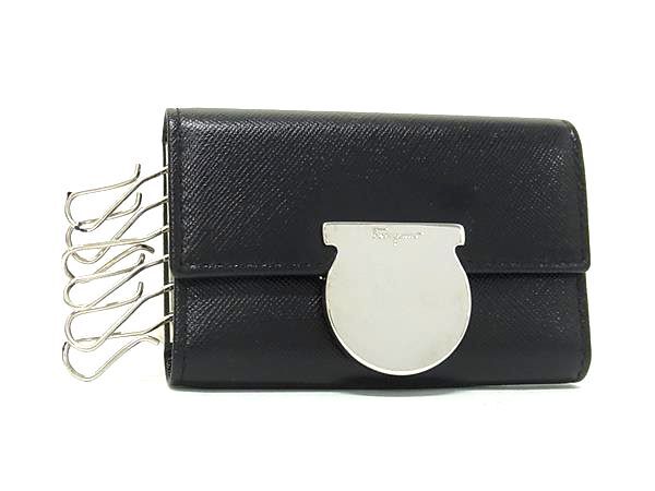 Salvatore Ferragamo フェラガモ ガンチーニ レザー 6連 キーケース 鍵入れ レディース メンズ ブラック系 DK7023拍卖