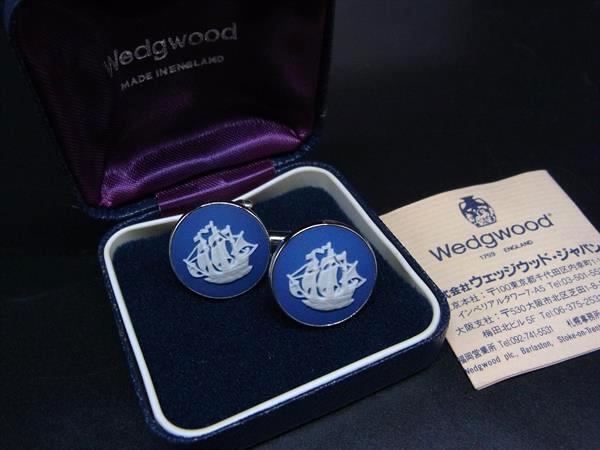 ■美品■ WEDGWOOD ウェッジウッド ジャスパー カフリンクス カフスボタン アクセサリー ビジネス 紳士 メンズ ブルー系 DK5300拍卖