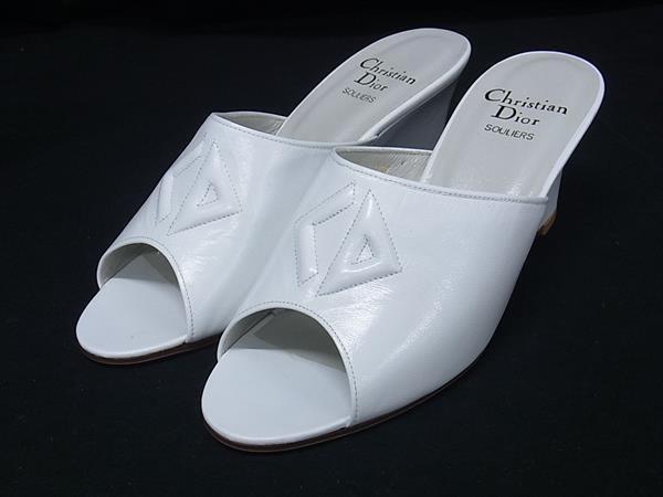 ■美品■ ChristianDior クリスチャンディオール レザー ヒール ミュール サイズ S (約22.5cm) 靴 シューズ ホワイト系 DK5017拍卖