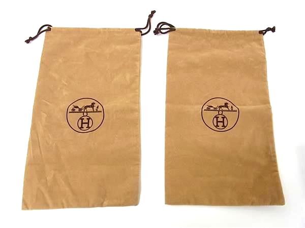 ■美品■ HERMES エルメス ベロア シューズ用 保存袋 巾着袋 シューズ入れ 小物入れ レディース メンズ ブラウン系 DK3230拍卖