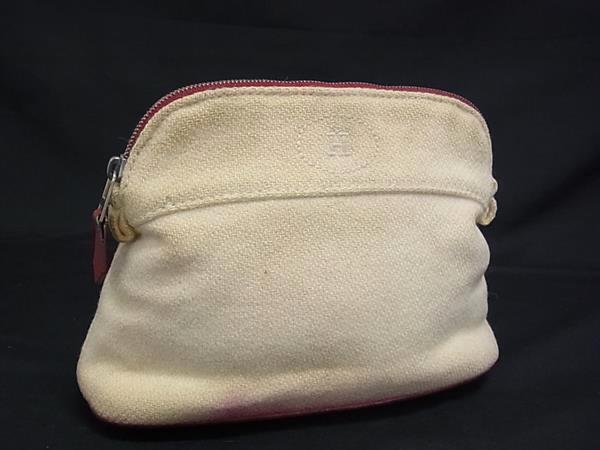 HERMES エルメス ボリードポーチ20 キャンバス シルバー金具 ポーチ マルチケース 小物入れ アイボリー系 DK6773拍卖
