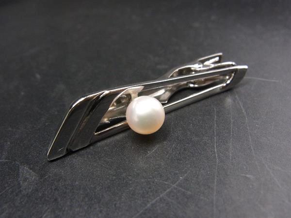 ■美品■ MIKIMOTO ミキモト 本真珠 アコヤ真珠 パール 約7mm SV925 ネクタイピン タイクリップ アクセサリー シルバー系 DK5193拍卖