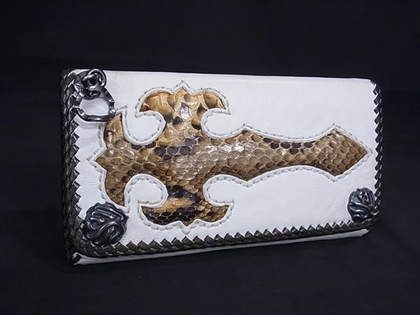 STONE MARKET ストーンマーケット パイソン×レザー 三つ折り 長財布 ウォレット 小銭入れ メンズ アイボリー系×ブラウン系 DK7117拍卖