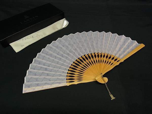 ■新品同様■ LANVIN COLLECTION ランバンコレクション 扇子 団扇 うちわ せんす レディース メンズ パープル系×ベージュ系 DK4246拍卖