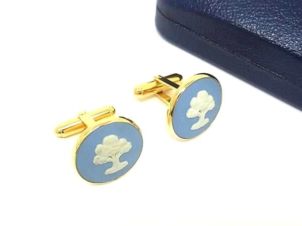 WEDGWOOD ウェッジウッド ジャスパー カメオ カフスボタン カフリンクス アクセサリー メンズ ブルー系×ゴールド系 DK5152拍卖