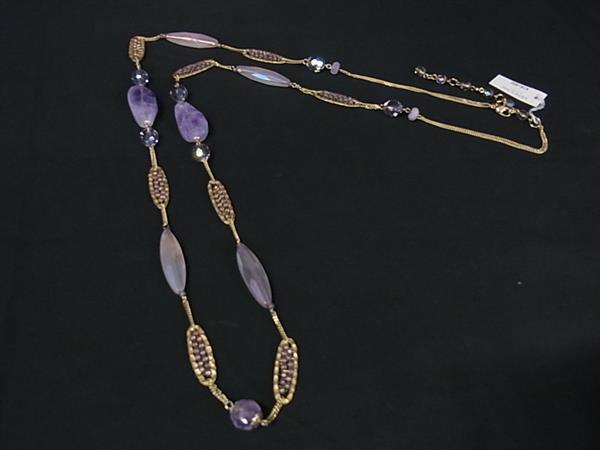 ■美品■ VENDOME BOUTIQUE ヴァンドームブティック クリスタル ビーズ ネックレス アクセサリー ゴールド系×パープル系 DK4414拍卖