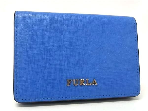 ■美品■ FURLA フルラ レザー カードケース カード入れ 名刺入れ レディース ブルー系 DK7144拍卖