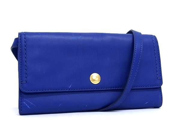 COLE HAAN コールハーン レザー クロスボディ ショルダーバッグ ショルダーウォレット 二つ折り 長財布 斜め掛け ブルー系 DK3878拍卖