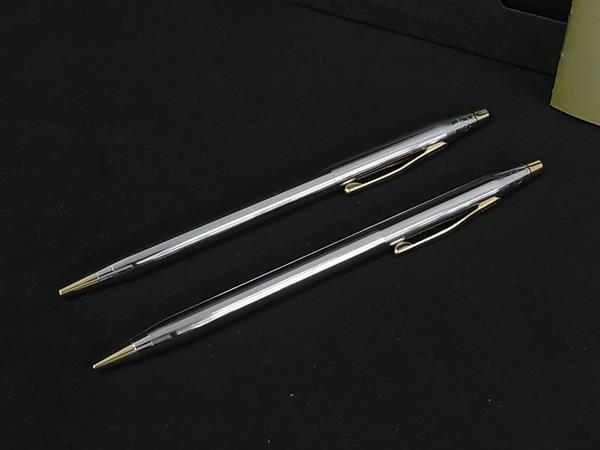 ■美品■ CROSS クロス ツイスト式 ボールペン シャープペンシル 筆記用具 文房具 2点セット メンズ シルバー系×ゴールド系 DK4109拍卖
