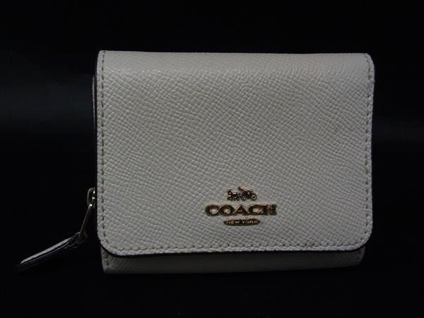 COACH コーチ F37968 レザー 三つ折り 財布 ウォレット 札入れ 小銭入れ カード入れ レディース ホワイト系 DJ4638拍卖